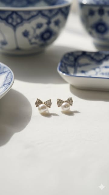 گوشواره پاپیون مروارید ژوپینگ