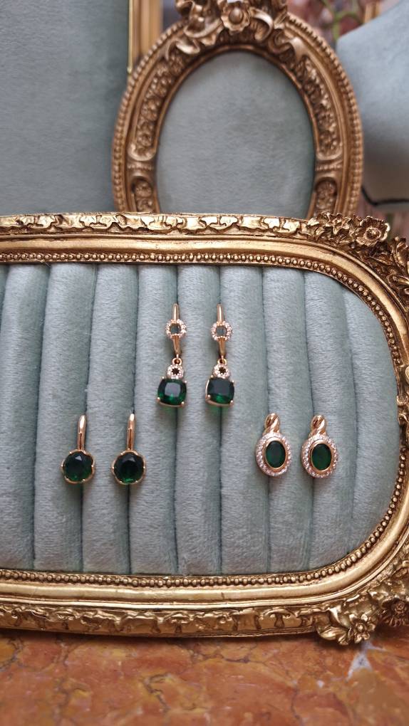 گوشواره حلقه ایی زمردی ژوپینگ